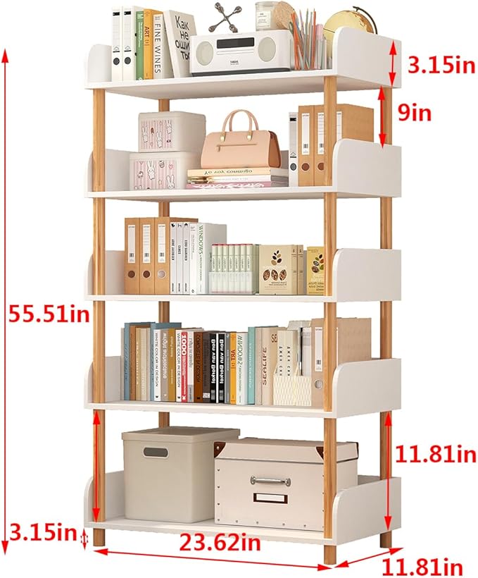 5-Tier Open Bookcase with Extra-Deep Shelves - Modern Display Bookshelf Premium Solid Wood for Living Room, Home Office & Bedroom, 11.8in Deep Storage Cabinet, Warm White (Warm White, Extra Large, 5)