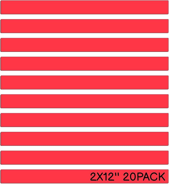 20 Pack Reusable Magnetic Labels - Red Dry Erase Tape Strips 2"x12" for Fridge, Whiteboard Name Tags, Classroom & Office Organization - Writable & Customizable