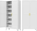 75" Metal Storage Cabinet with Adjustable Leveling Foot,Garage Storage Cabinets with 2 Doors and 5 Adjustable Shelves, Black Steel Cabinet for Office,Home,Garage(Widen)