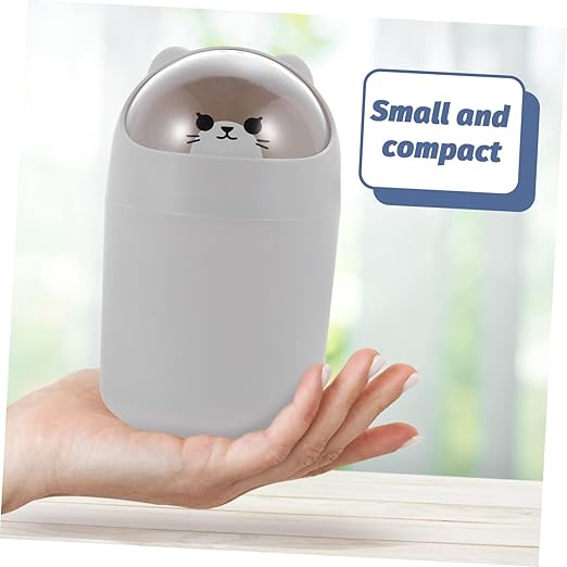 Alipis Cute Cartoon Bear Desktop Trash Can Lid Mini Waste Bin for Bedroom and Office Slim Plastic Garbage Container
