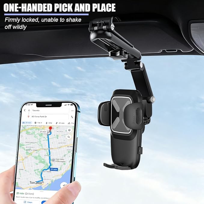 Car Sun Visor Phone Holder, Multifunctional 1080° Rotatable Retractable Vehicle Rearview Cell Phone Mount, Autom Visor Smartphone Holder, Universal for SUV RV Truck (Gray)
