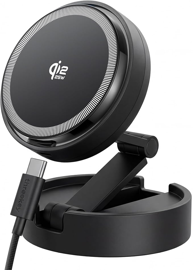 Qi2 25W Magsafe Car Mount Charger with Cooling Fan, LED Light,360° Rotating&Retractable Phone Holder,Magnetic Mount for iPhone17-12&Galaxy S25 Ultra【Black】