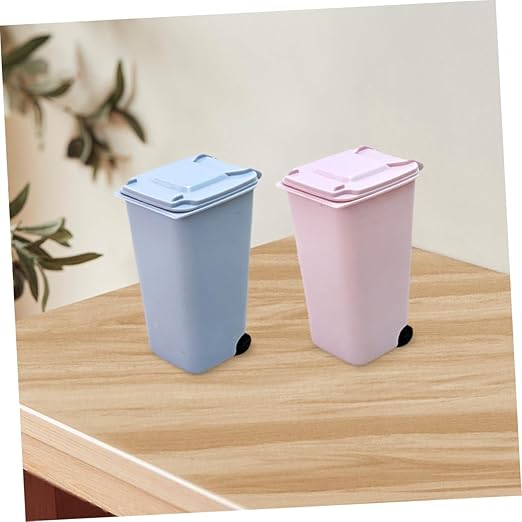 Veemoon 2Pcs 650ML Mini Desktop Garbage Can Multi-Function Trash Bin Lid Decorative Waste Basket for Home Office Slim Design for Desk Organization