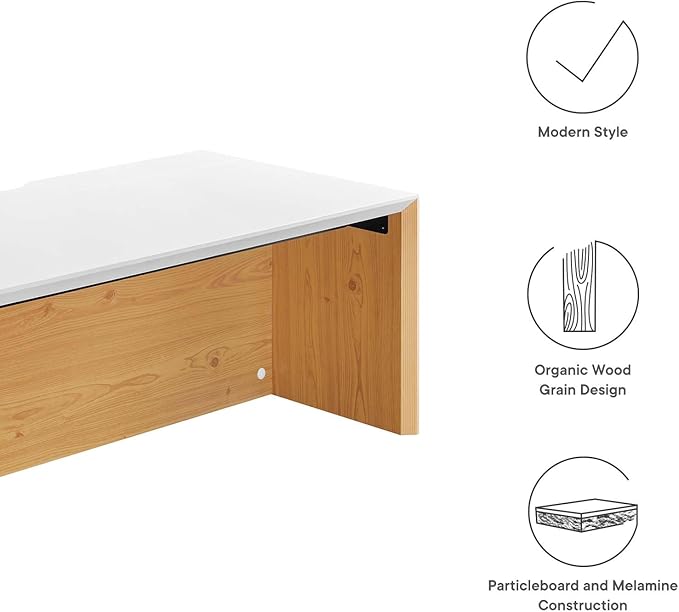 Modway EEI-6311-WHI-NAT Kinetic 38" Wall-Mount Office Desk with Cabinet and Shelf, White Natural