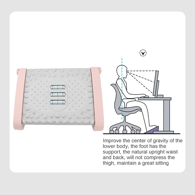 Ergonomic Foot Stool Under Desk Footrest 6 Height Adjustable with Massage Texture Roller for Office ()