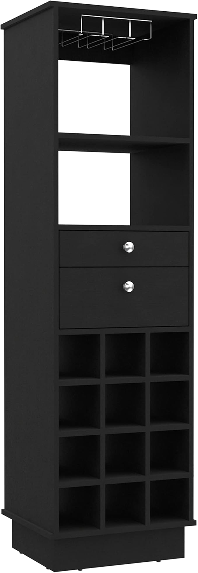 Bar Cabinet Bureck, Two Drawers, Twelve Wine Cubbies, Black Wengue Finish