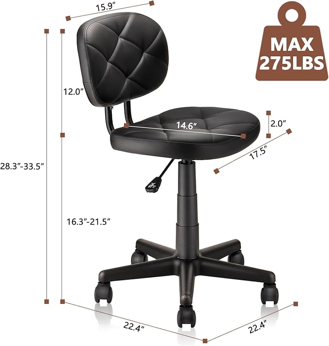 KLASIKA Rolling Stool Chair with PU Leather Backrest and Adjustable Height for Computer Home Standing Desk 4 Pack
