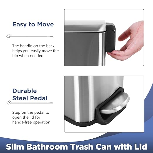 Bigacc 1.3 Gallon Kitchen Trash Can, Stainless Steel Small Trash Can & Mini Garbage Can with Removable Plastic Inner Bucket Lid, Foot Pedal, Waste Bin for Bathroom