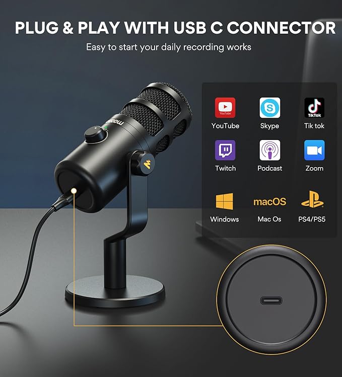 MAONO PD100U USB Dynamic Microphone with BA92 Boom Arm Bundle for Podcast, Studio, Streaming, Recording, Vocal,Home Studi