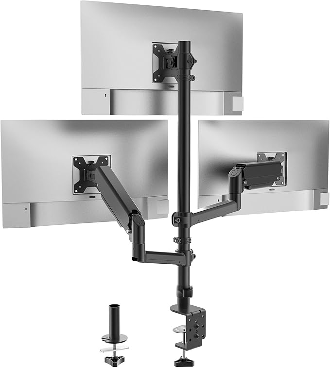 WALI Triple Monitor Mount for 13-34 inch Screens, Taller 3 Monitor Desk Mount, up to 19.8lbs, 31.9 inch Height Max, Adjustable Triple Monitors Stand, VESA 75/100mm (GSDM003S), Black