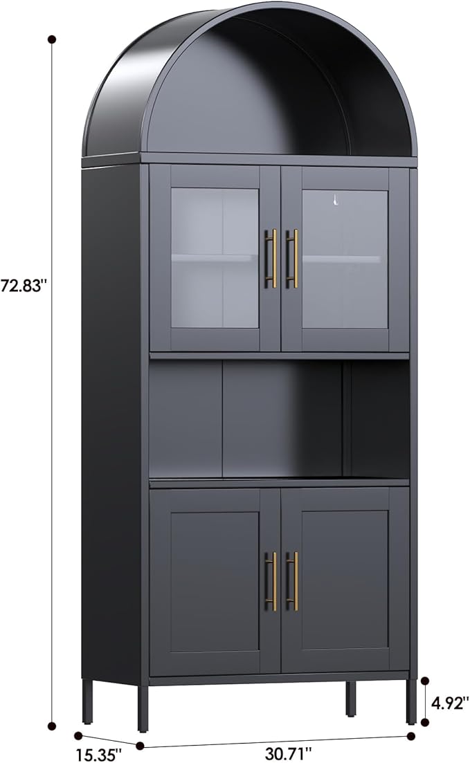 VEXPOR 73" Tall Arched Kitchen Pantry Cabinet with Doors, Metal Arched Hutch Cabinet for Kitchen, Dining Room, Living Room, Assembly Required, Black