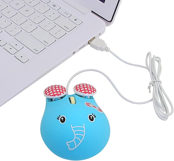 Sokelinn-six Wired Cute Mouse, USB Wired Mause for Kids with Lovely Cartoon Shaped, 1600PDI 3 Buttons Ergonomic Mini Mice for PC Laptop Desktop (Blue Elephant)