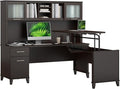 Bush Home Somerset 72W 3 Position Sit to Stand L Shaped Desk with Hutch in Mocha Cherry | Adjustable Height Table for Home Office