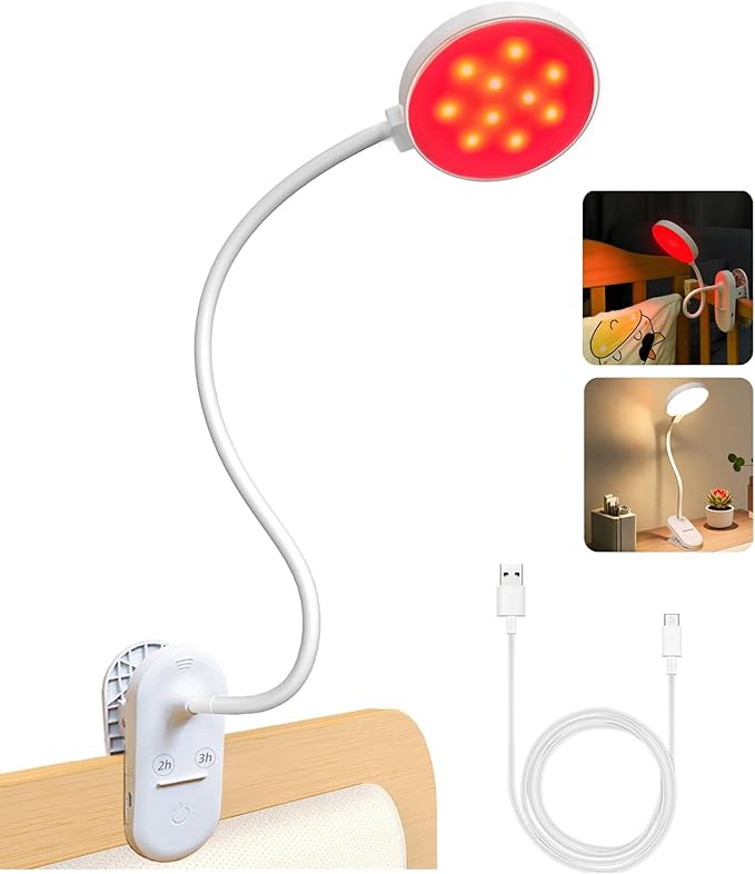 SZOKLED Red Light Reading Lights for Books in Bed, Clip on Lamp with Timer & Dimmable, Rechargeable Eye Care Night Light for Bedroom, Desk, Laptop, Headboard