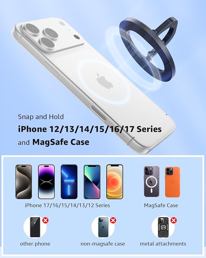 【2 Pack】 SUPERONE for MagSafe Phone Grip, Adjustable Magnetic Phone Ring Holder Removable Finger Phone Ring Kickstand Compatible with MagSafe Accessories Only for iPhone 17 & 16 & 15 & 14 & 13 Series