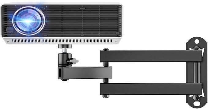WALI Mini Foldable Projector Wall Mount with 360° Rotating Gimbal, Fully Adjustable Wall/Ceiling Mount Bracket for 1/4" M4 M6 Screw Projectors, Small Projector Holder up to 4.4lbs (1330LM-PM), Black