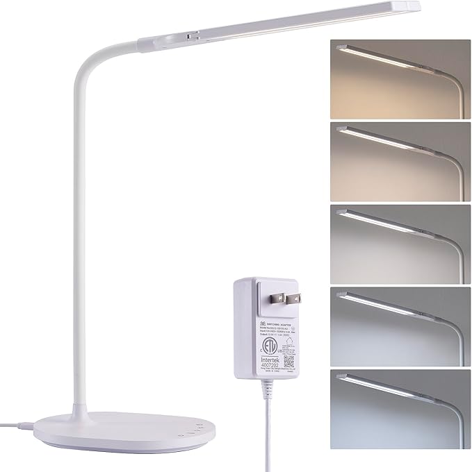 LED Desk Lamp for Home Office, Ultra-Wide Double Head Desk Light with 90° Flexible Gooseneck, Eye-Caring Low Blue Light, 5 Color Modes (2700K-6500K) & 5 Brightness Levels, Touch Control