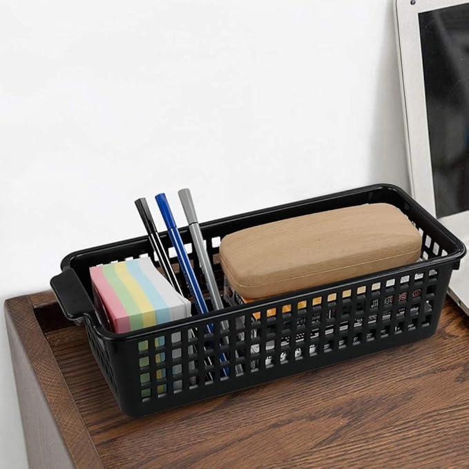 6 Pack Small Plastic Storage Baskets, Black Desktop Baskets