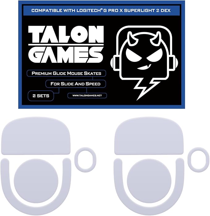 2Sets of TALONGAMES Rounded Curved Edges Mouse Skates Feet Compatible with Logitech G PRO X Superlight 2 DEX Wireless Gaming Mouse Feet Replacement,0.8mm,Pure PTFE Material Super Smooth Glide Pads