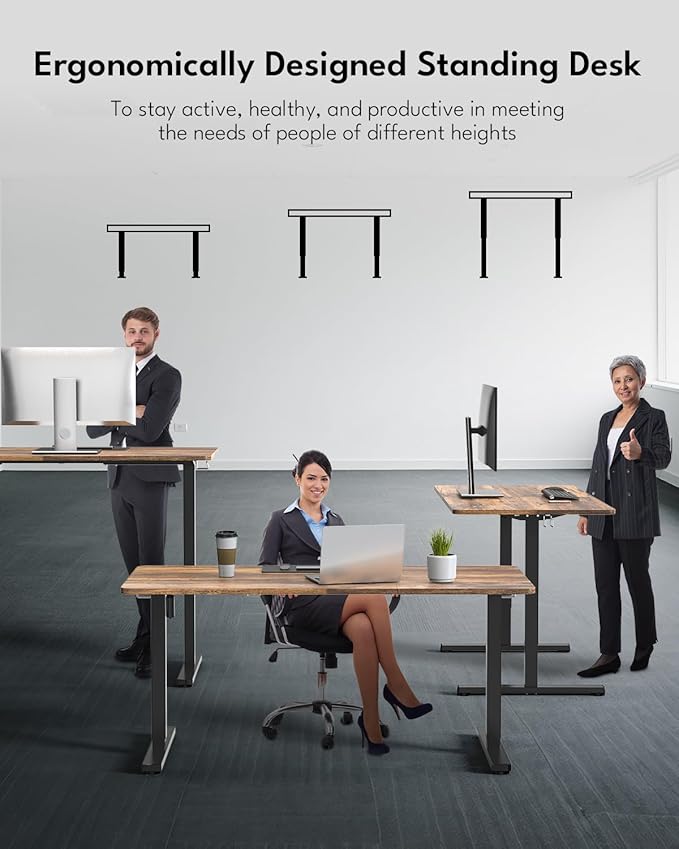 Standing Desk, Height Adjustable Electric Stand up Desk, 55 x 24 Inches Sit Stand Home Office Desk with Splice Board, Black Frame/Rustic Brown Top