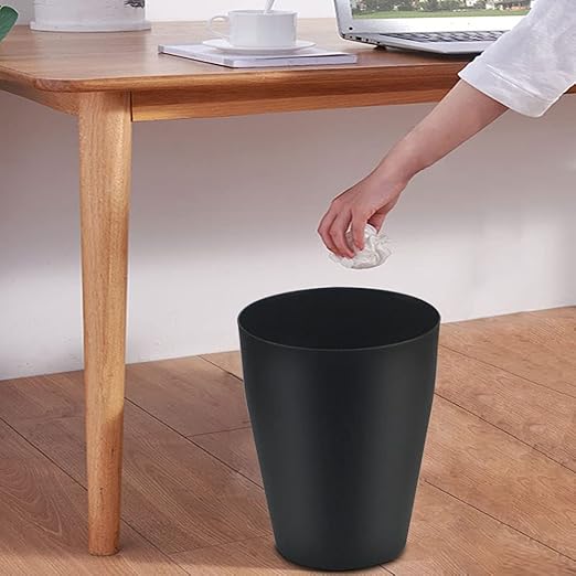 Feisco Small Trash Can,Plastic Round Bathroom Wastebasket Garbage Can for Bathroom Bedroom Kitchen Office (Black, Pack of 2)
