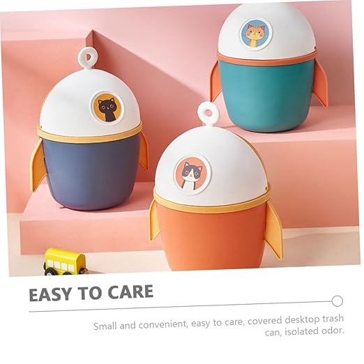 SOLUSTRE Cartoon Small Trash Bin Desktop Waste Paper Container Pp Material Odor Slim Trash Can Lid Desk Storage