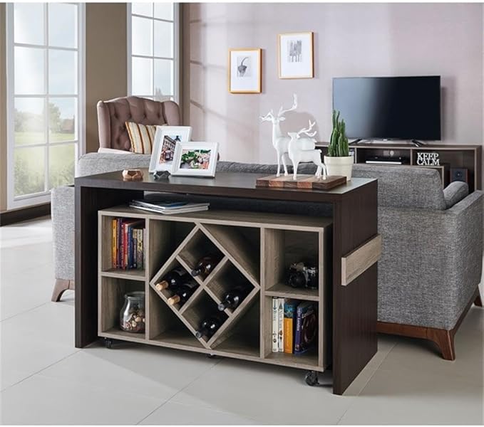 Furniture of America FOA Minshew Solid Wood 2-Piece Convertible Desk with Bookcase Set in Brown