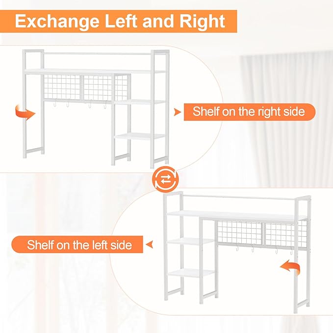 Snughome Desk Shelf, 38.6" Desktop Organizer Shelf, Desk Hutch for Computer Monitor, 4 Tier Desktop Display Rack with Pegboard Hooks Set, Wood Desk Bookshelf for Home Office Dorm, White