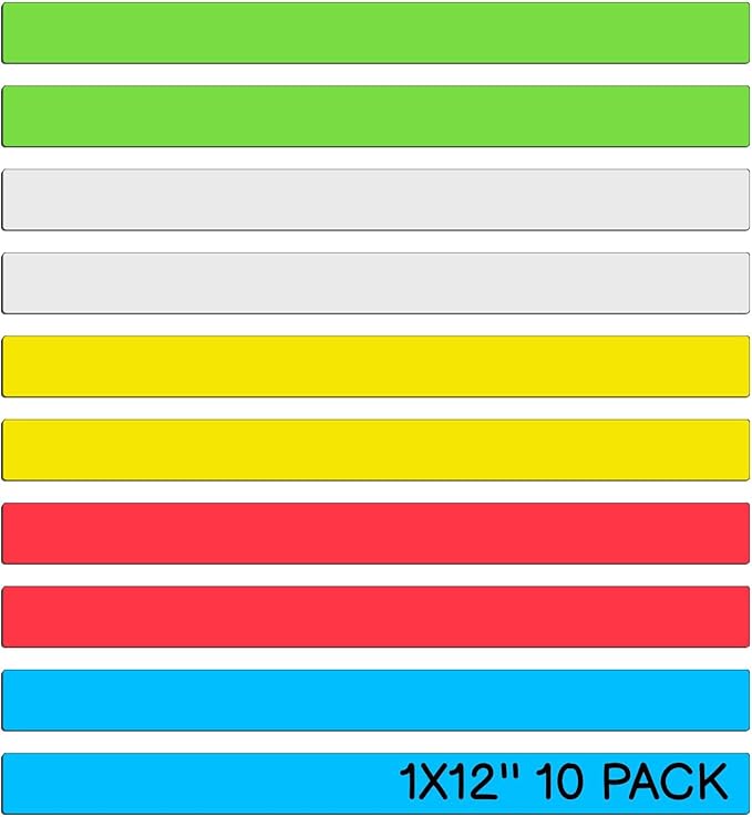Realth Colorful Dry Erase Magnetic Tape 1'' × 12'' 10 Pcs, Rectangular Reusable Magnetic Tape, Erasable Label Cards for Home Office Whiteboard Name Tags