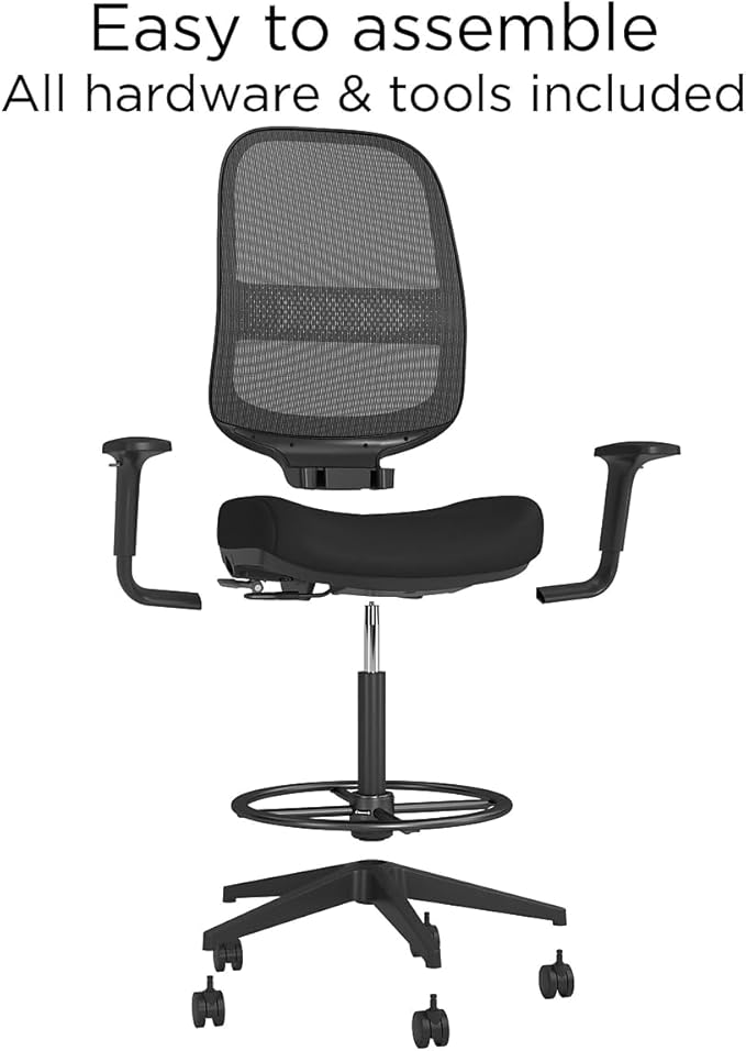 Workplace 2.0 Drafting Stool, Mesh, Ergonomic, Lumbar Support, Adjustable Height, Black