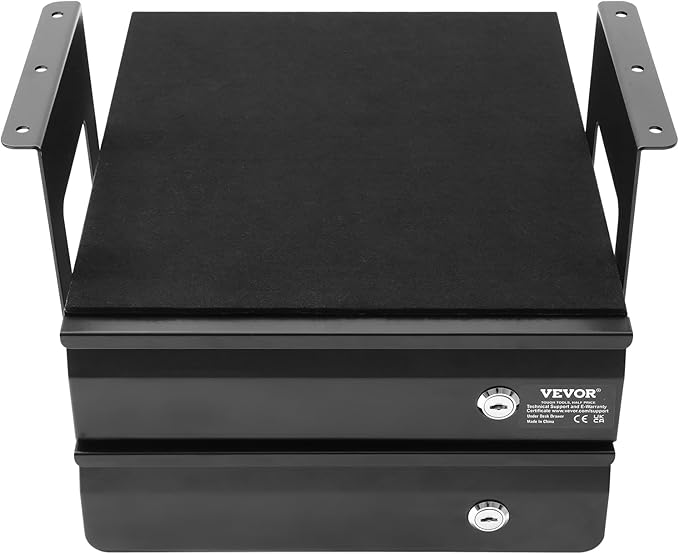 VEVOR Under Desk Double Stacked Lockable Slide Out Drawer, 13 inch Lockable Under Table Pull-out Drawer Attachment for Sit Stand Workstation, Secure Under Desk Storage Organizer, Black