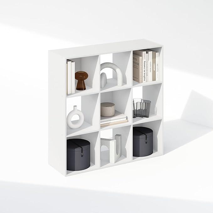 Furinno PELLI Book Shelf, 9-Cube Bookshelf, Cube Storage Organizer Bookcase, 11.7 x 35.3 x 35.4, for Living Room, Bedroom, Home Office, White