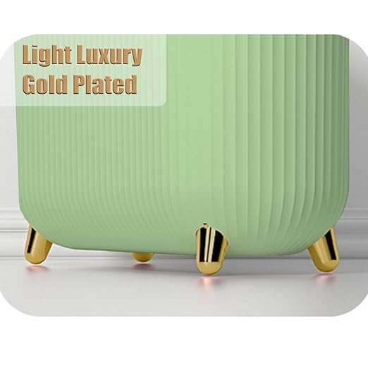 Yatmung Slim Bathroom Trash Can with Lid - Small Plastic Waste Paper Basket - Press-Top Trash Bin for Bedroom, Home Office, Narrow Space - 3.2 Gallon Decorative Garbage Can - Mint Green with Gold Legs