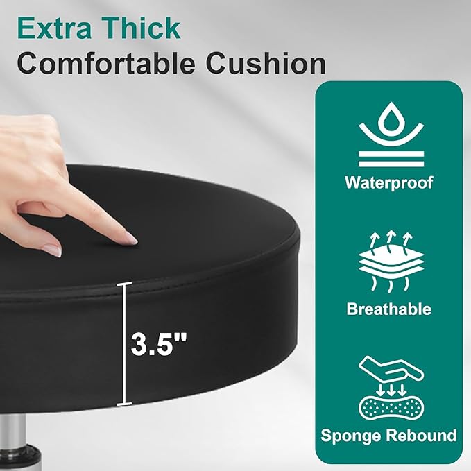 ZENY Adjustable Round Rolling Stool with Wheels, Drafting Stool Chair for Salon Spa Tattoo Home Office Medical Massage Work