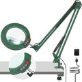 10X Magnifying Glass with Light and Clamp, Real Glass Stand Lighted Magnifier, 2*16 Arm 5 Color Modes Stepless Dimmable LED Desk Lamp Hands Free for Craft Hobby Reading Painting Close Work Large Green