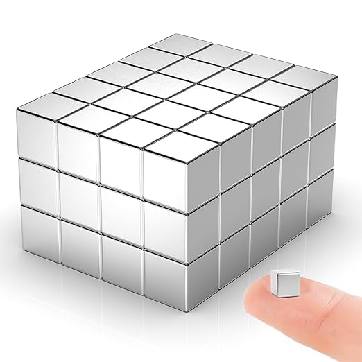 60 Pack 5x5x5 mm Cube Rare Earth Neodymium Magnets, Powerful Small Strong Metal Rectangular Bar Magnetic Strip Magnet for Fridge Garage Kitchen Science Craft Office, Silver