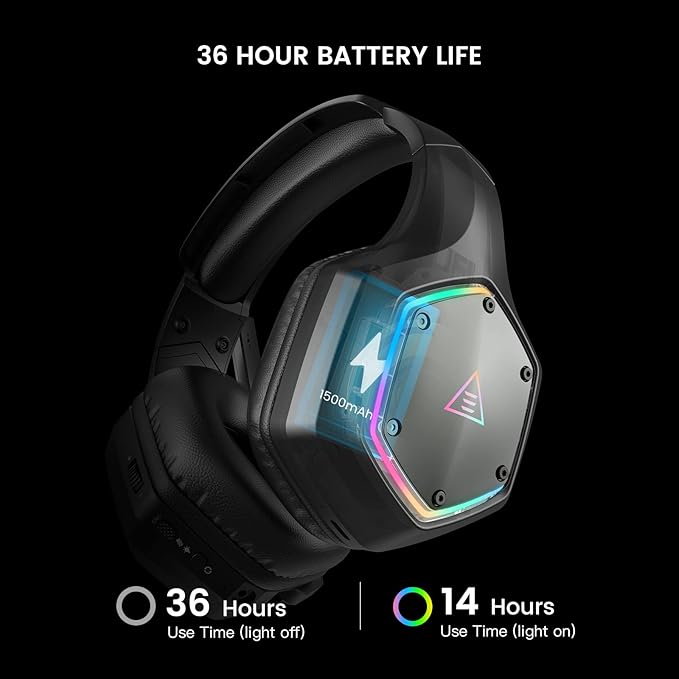 EKSA Wireless Gaming Headset for PS4 PS5 PC, 7.1 Surround Sound Headset with Mic ENC & RGB Light, 36 Hour Battery, 2.4G USB Gaming Headphones for Computer, Laptop, 3.5mm Jack