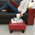 SCRIPTRACT 16" Small Footstool PU Leather Ottoman Footrest Modern Home Living Room Bedroom Rectangular Stool with Padded Seat (Red)