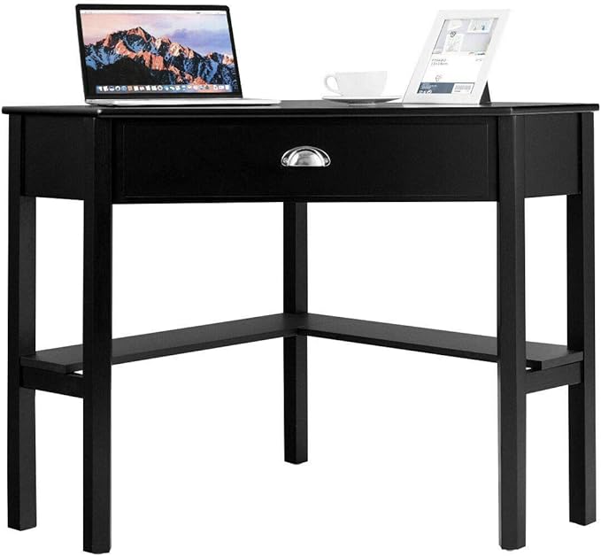 Corner Wood Desk Laptop Writing Table Computer Workstation Home Office Furniture Black