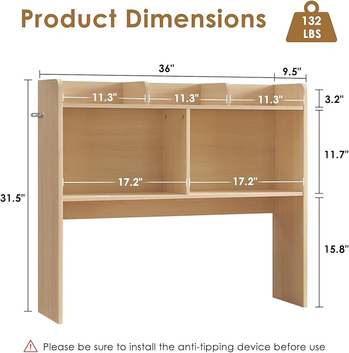 Nromant Desktop Bookshelf, Wooden Desk Storage Hutch with 5 Shelves, 3-Tier Desktop Display Organizer Rack for Office Home (Natural, 5 Shelves B)