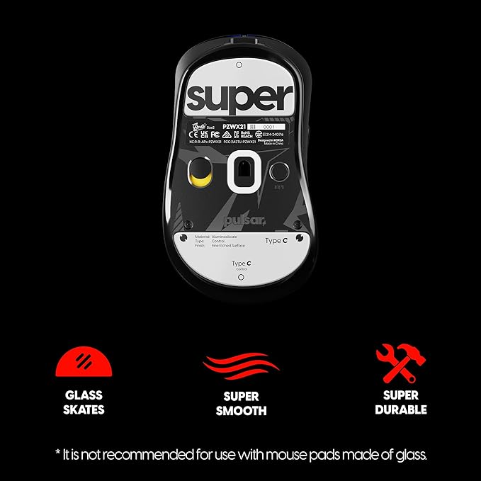 Superglide Glass Mouse Skates - Consistent Controllable Glide, Polished Round Edge, Super Balanced Gaming Mouse Feet with Durable Sole for Pulsar ZywOo (Type-C, White)