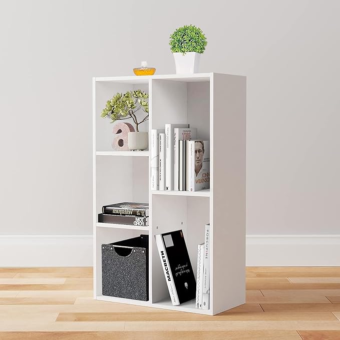Amazon Basics 5 Cube Storage Organizer Bookcase, Sturdy Shelves for Books and Collectibles, White, 9.25"D x 19.49"W x 31.5"H | Storage Shelves, Book Shelf