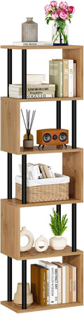 IBUYKE 6-Tier Tall Bookshelf,S-Shaped Geometric Bookcase, Wood Display Shelves with Storage,Modern Bookshelf for Living Room Bedroom, Home Office,Oak WBC016K