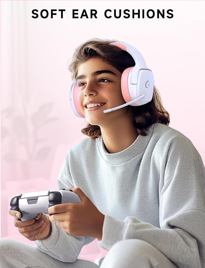 Gvyugke 2.4GHz Wireless Gaming Headsets for PS5, PS4, PC, Switch - Bluetooth 5.3 Gaming Headphones with Noise Canceling Mic, 7.1 Surround Sound, 70H Battery, RGB Lighting - Pink
