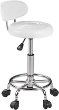 VECELO Home Office Desk Chair with Backrest & Wheels | PU Leather Rolling Office Chair for Drafting, Salon, Spa(White, with Back)