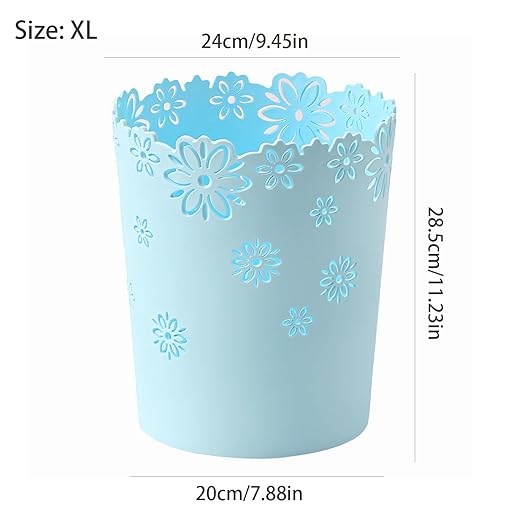 Simple Cute Wastebasket Hollow Flower Shape Plastic Lidless Wastepaper Baskets Trash Can 3.6 Gallons Garbage can (Blue, XL)