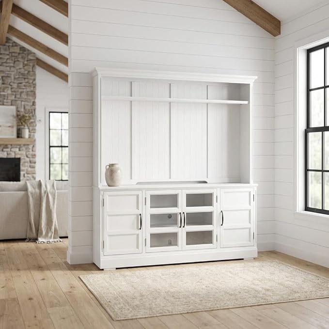 Starlight Canyon Home White Furniture 76 in. TV Console with Hutch, Modern Entertainment Center, Durable Construction, Stylish Storage Solution for Living Room