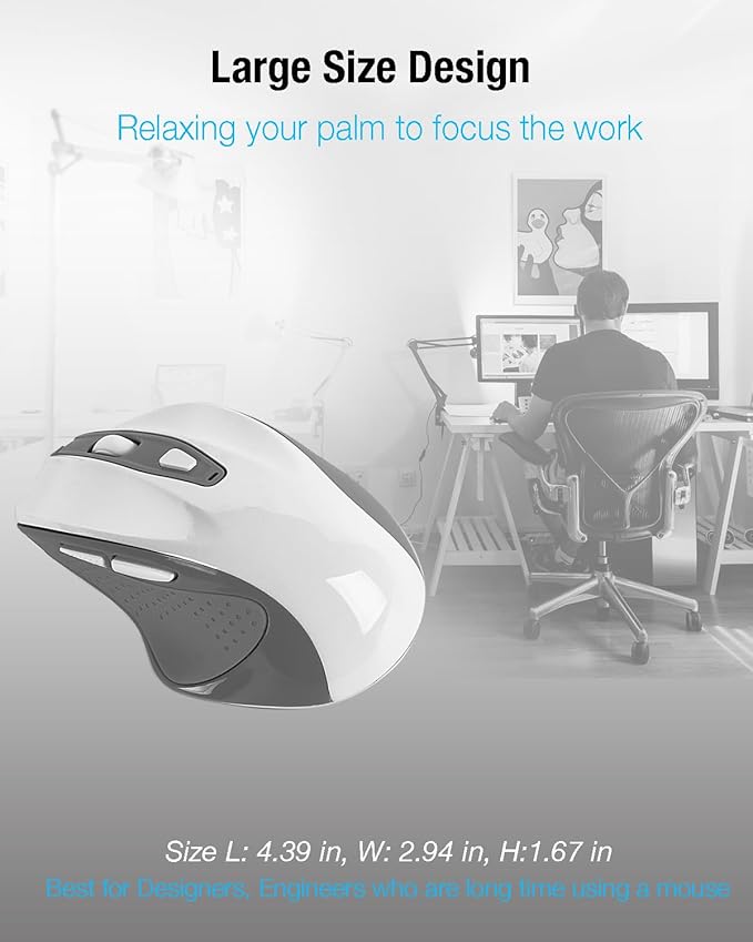 USB C Wired Mouse, Ergonomic Large Size Gaming and Office Mouse with USB C to USB A Adapter for MacBook Pro, iPad Pro, Computer and Laptops-White