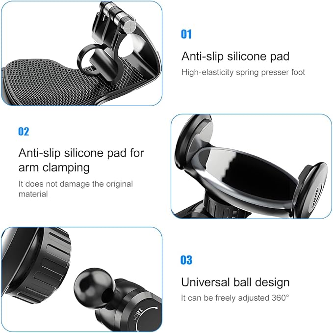 Zpana Car Dashboard Phone Holder, 360° Rotation Clip-on Vehicle Dash Cellphone Stand with Parking Number Plate, Auto Sun Visor & Rear View Mirror Mobile Phone Mount, Fits Most Smartphones
