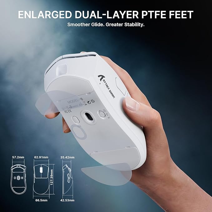ATTACK SHARK V8 8K Wireless Gaming Mouse Whit 42000 DPI-PAW3950 MAX Sensor-59g Lightweight-Nordic54L15 MCU-400h Battery Life, Triple Modes,Gaming Accessories for PC/Laptop/Mac (White)